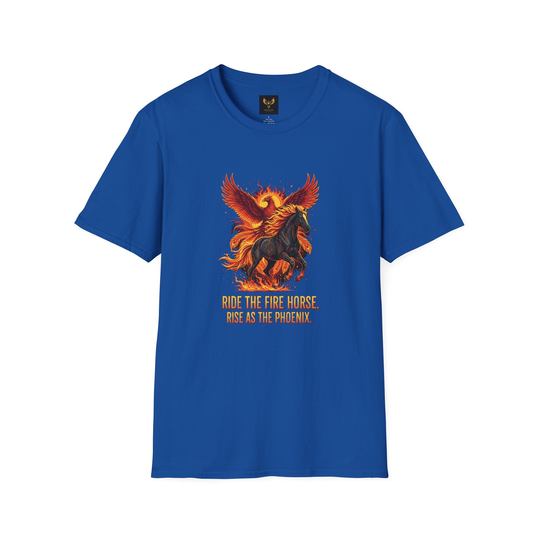 Phoenix Horse T-Shirt Ride the Fire Horse Rise as Phoenix Blue