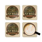 Close-up of the Vintage Airplane Coaster Set - 'Fly Bold' Design, showcasing its convenience and quality craftsmanship.