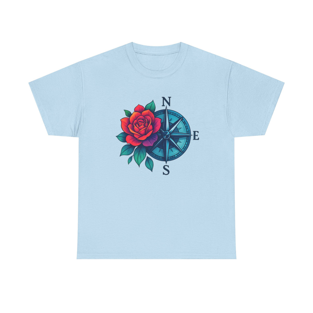 Back view of the Compass Rose Tee — Red Rose Nautical Compass Graphic T-Shirt, showing relaxed fit and comfort.