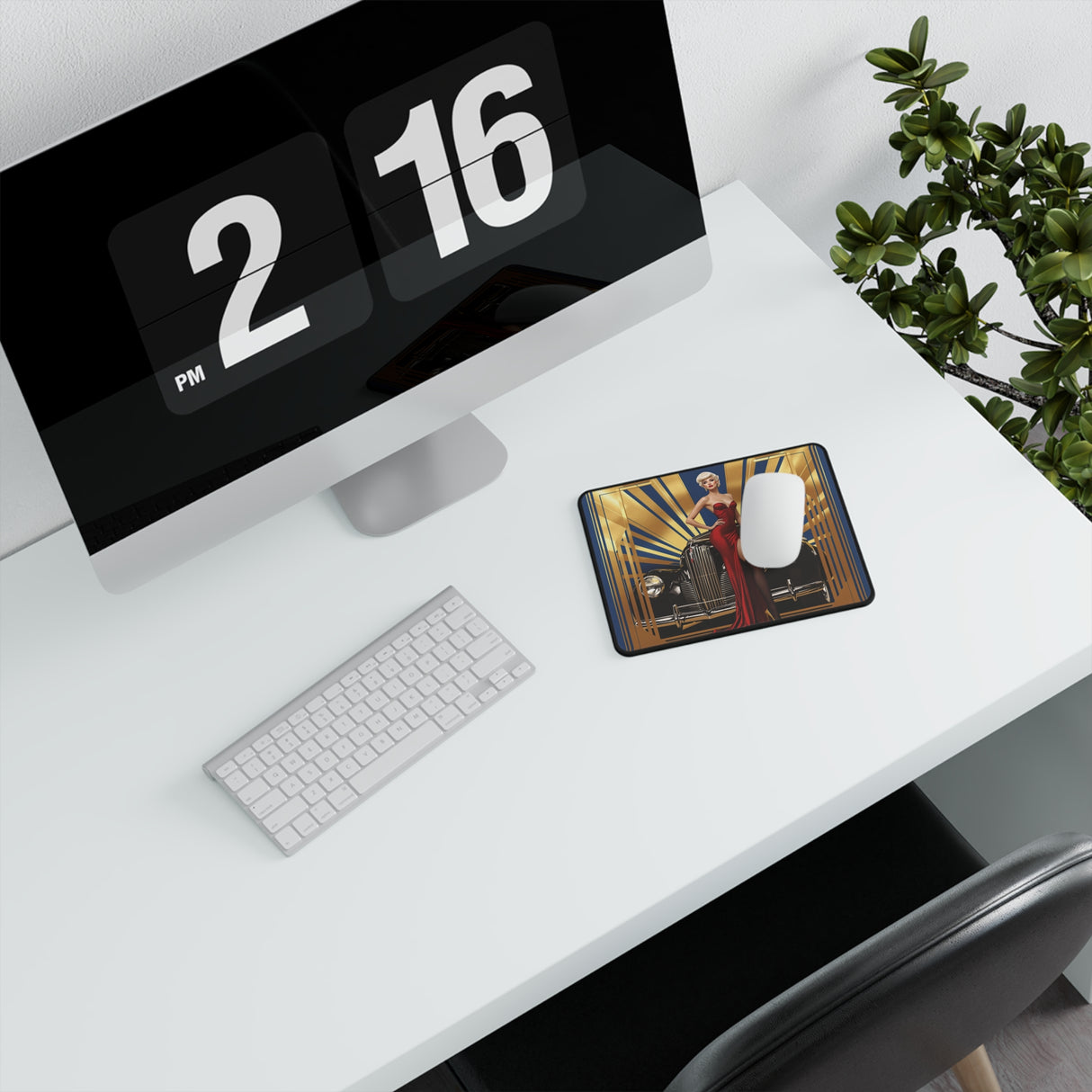 Lifestyle shot of the Vintage-Themed Non-Slip Gaming Mouse Pad showcasing its colorful design and non-slip rubber base.