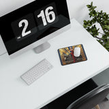 Lifestyle shot of the Vintage-Themed Non-Slip Gaming Mouse Pad showcasing its colorful design and non-slip rubber base.