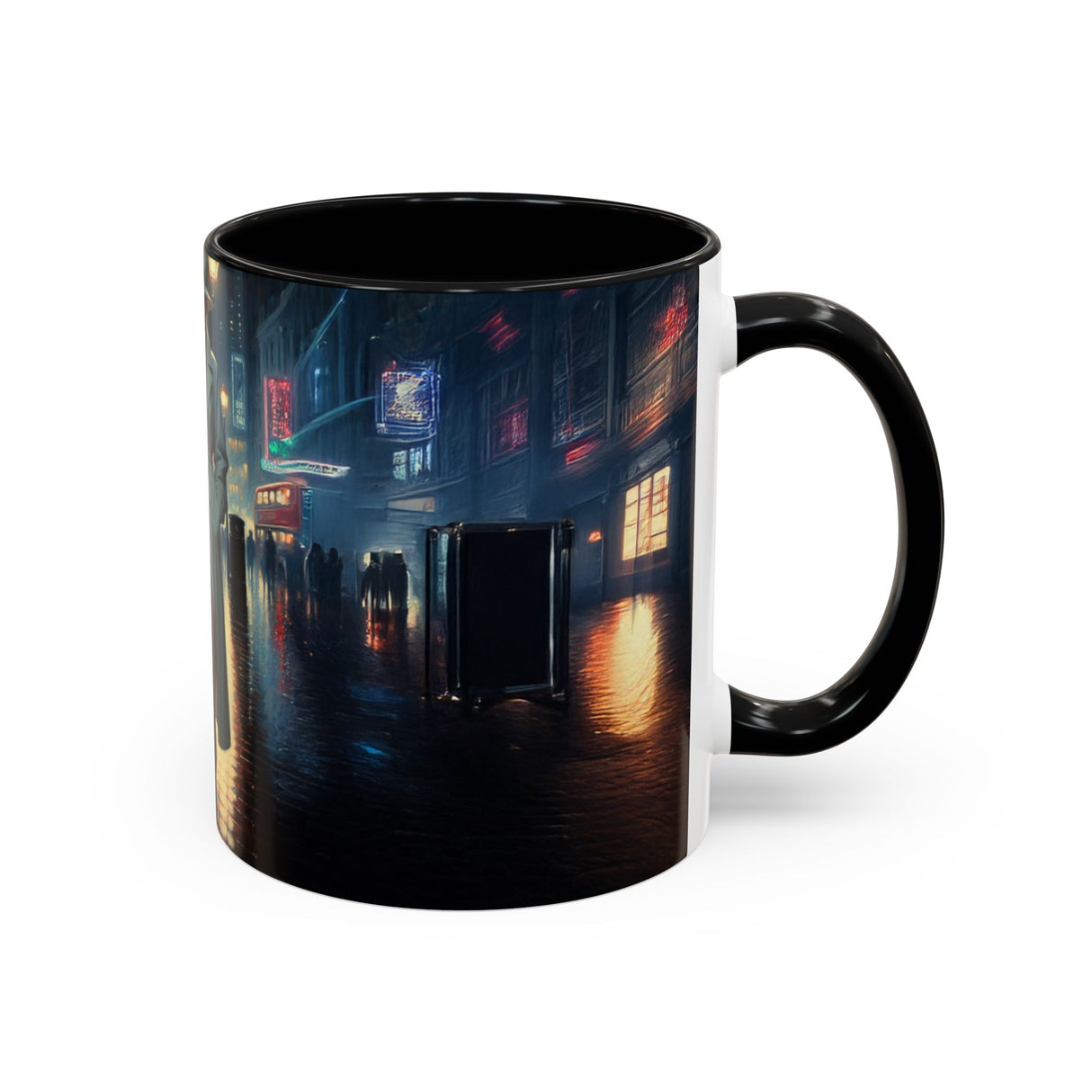 Elegant Urban Nightlife Coffee Mug surrounded by coffee beans, perfect for coffee lovers.