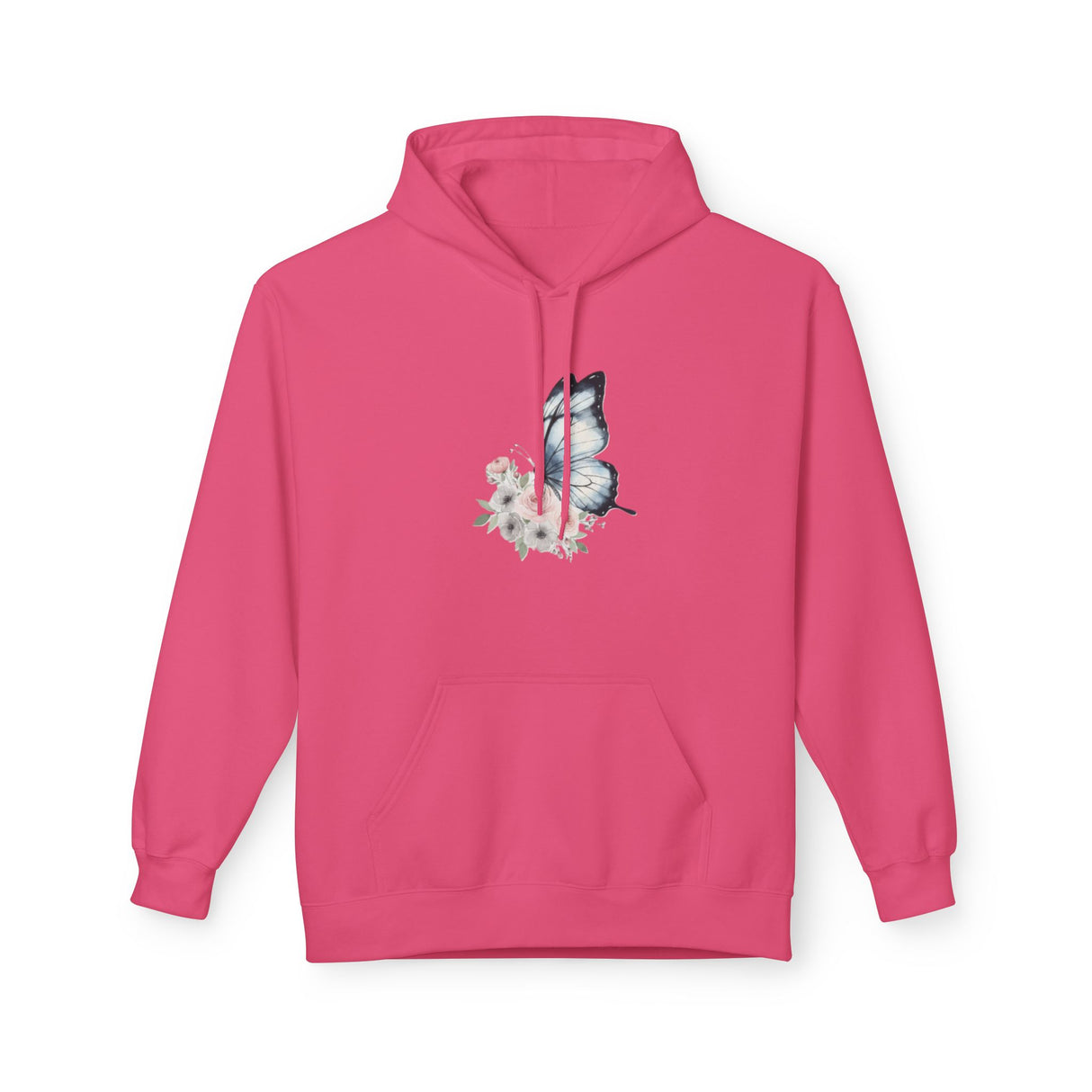 Butterfly Floral Hoodie — Watercolor Blue Butterfly with Pink Flowers US