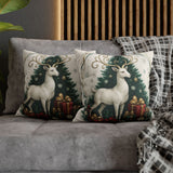 Close-up of the festive white deer and tree design on the Christmas Reindeer Pillowcase, ideal for adding seasonal charm to any living space.