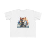 Comfortable fit and cute design of the Whimsical Cat Art Toddler Tee Kids' Clothing, ideal for everyday wear and family gatherings.