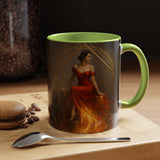 Fiery Goddess Accent Coffee Mug emphasizing the contrasting black handle and interior.
