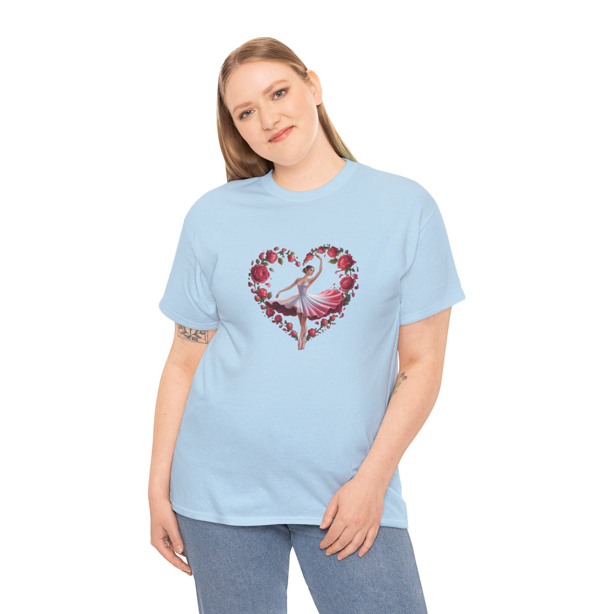 Elegant Ballerina T-Shirt with a pirouette graphic, perfect for expressing love on Valentine's Day.