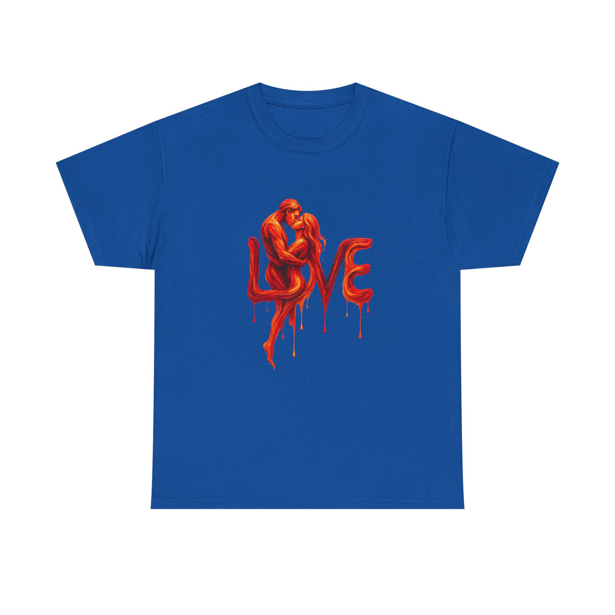 Flat lay of Love Silhouette T-Shirt - Romantic Dripping Heart Design on a textured background.
