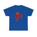 Flat lay of Love Silhouette T-Shirt - Romantic Dripping Heart Design on a textured background.