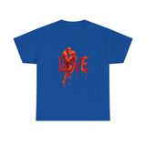 Flat lay of Love Silhouette T-Shirt - Romantic Dripping Heart Design on a textured background.