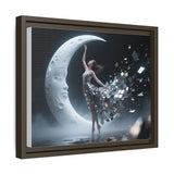 Framed Matte Canvas Art — Dancer & Moon Surreal Wall Decor showing the stunning contrast of dark and light in the artwork.