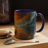 Full view of the Sail into the Sun Ceramic Coffee Mug on a desk, surrounded by calming decor and a quiet atmosphere.