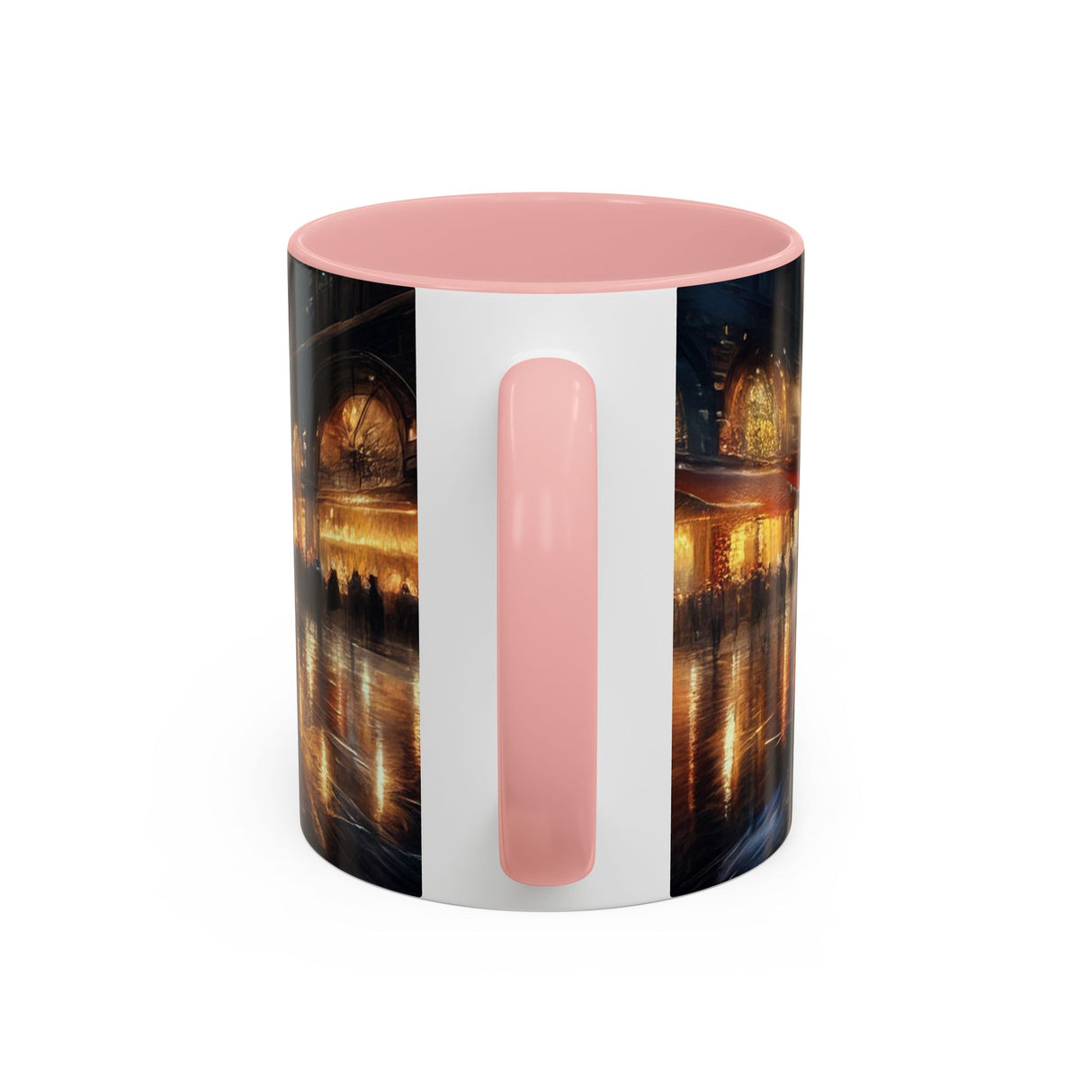 Elegant Nighttime Cityscape Coffee Mug on a picnic blanket, ideal for outdoor coffee lovers.