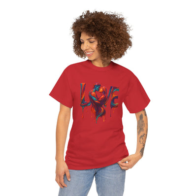 Group of friends wearing Love Unisex Heavy Cotton Tee in various colors, ideal for celebrating love.