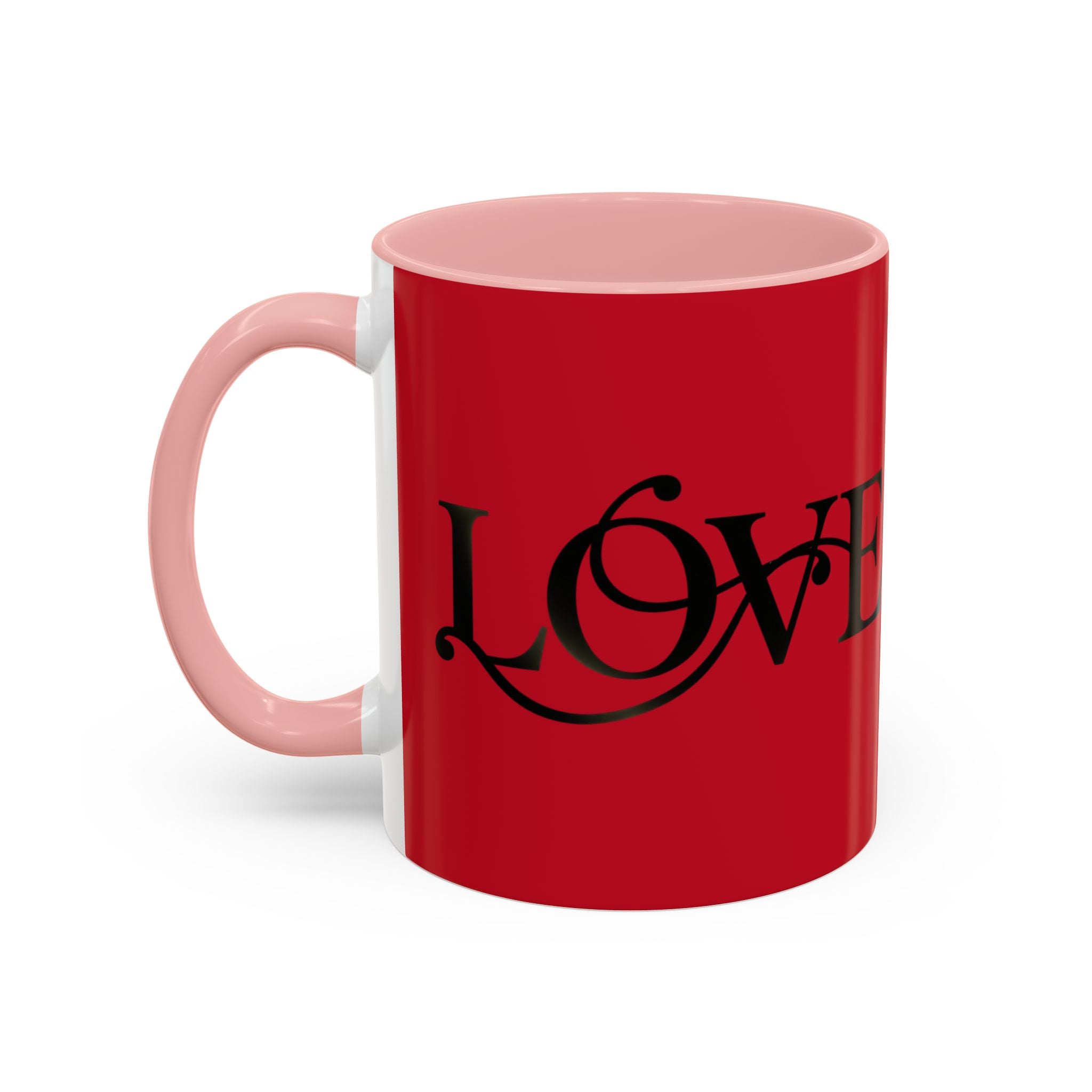 Love Script Accent Coffee Mug — Red &amp; Black Romantic Ceramic Coffee Cup (11oz)