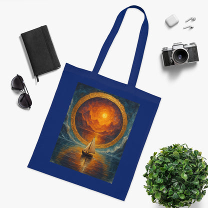 Sailboat Sunset Tote Bag – Close-up of the sturdy handle stitching and fabric quality, perfect for everyday use.