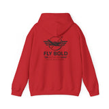 Fly Bold Hoodie’s inviting fabric, ideal for staying warm during flights.