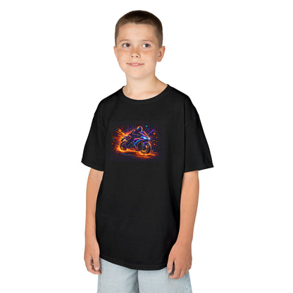 Kids Motorcycle Flame Tee — Neon Fire Racing Bike Graphic