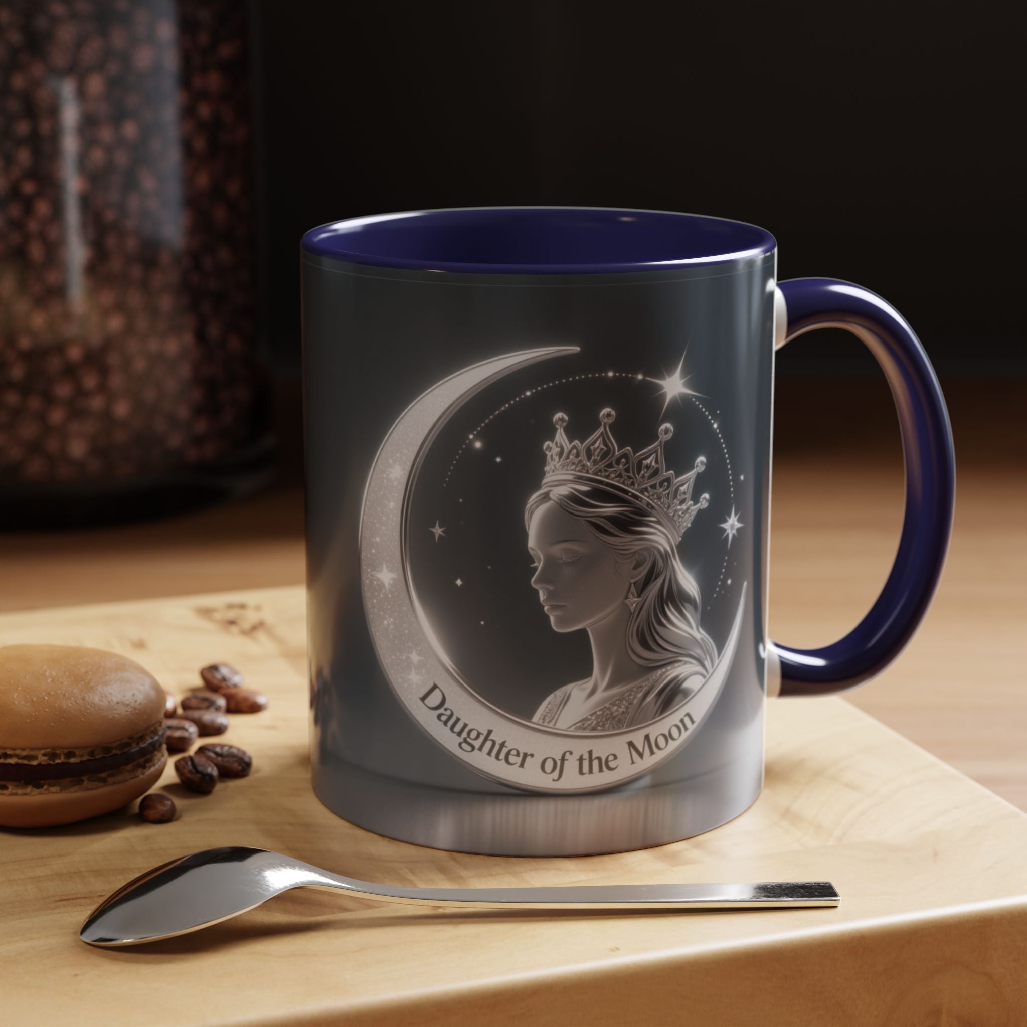 Daughter of the Moon Accent Coffee Mug — Celestial Crowned Woman 11/15oz US