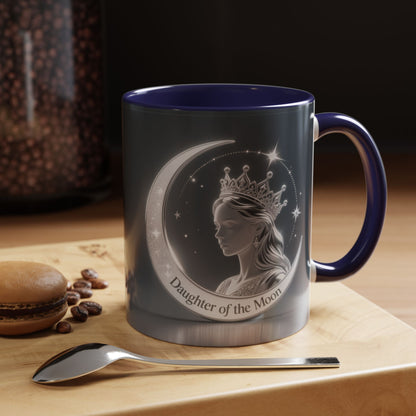 Daughter of the Moon Accent Coffee Mug — Celestial Crowned Woman 11/15oz US