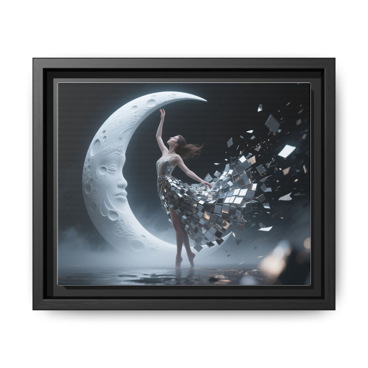Framed Matte Canvas Art — Dancer & Moon Surreal Wall Decor beautifully capturing a tranquil moment of dance under moonlight.