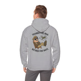 Retired Pilot Hooded Sweatshirt — 'Trained for War, Retired for Naps' featuring a cozy design with a veteran aviator illustration.