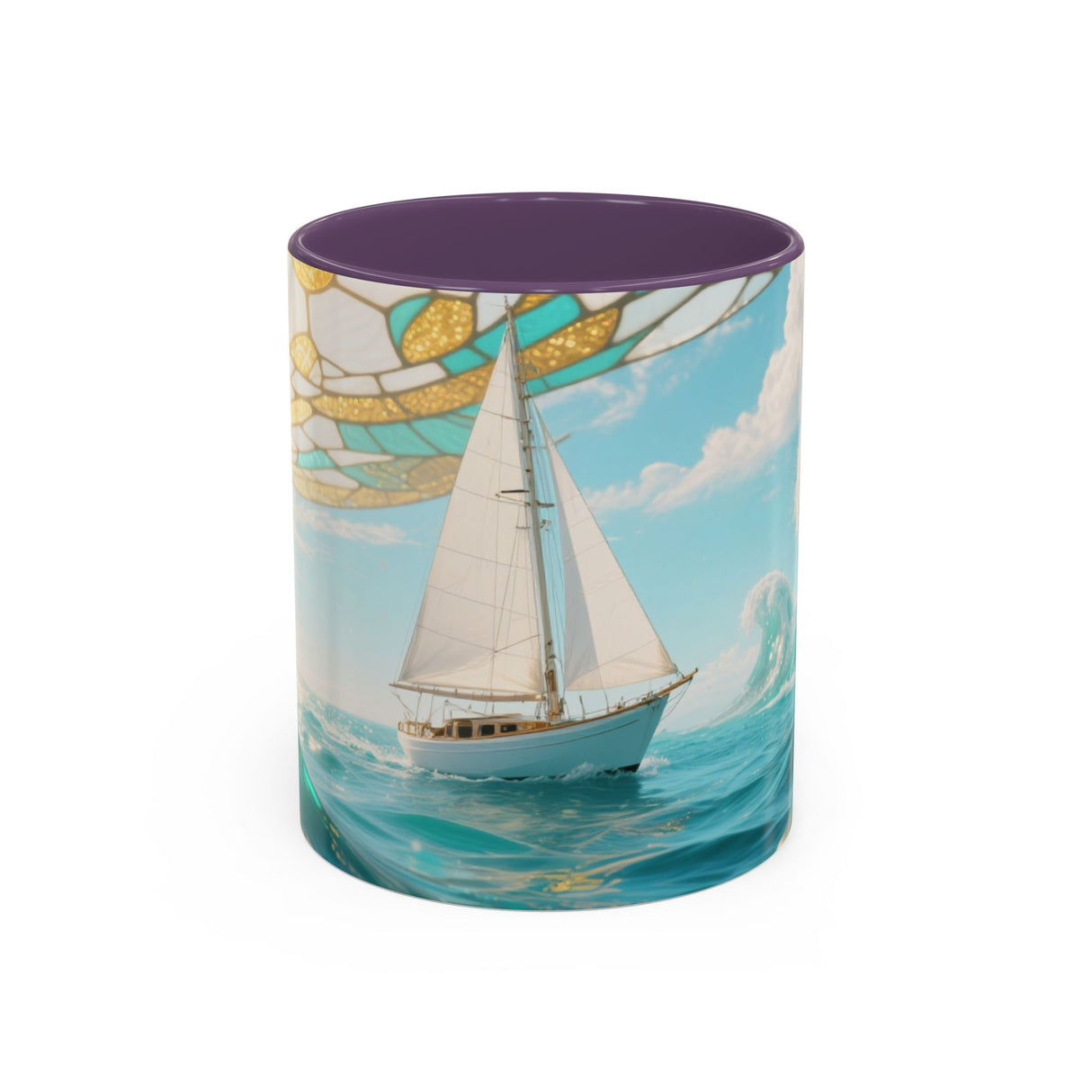 Sailboat Ocean Waves Accent Coffee Mug — Nautical Sea Morning Tea Cup US