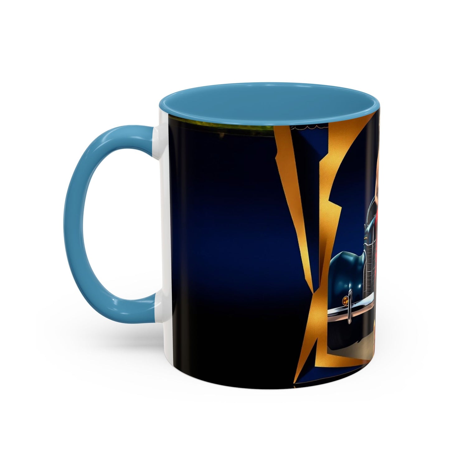 A collection of Vintage Pin-Up Coffee Mugs - Classic Car Design arranged for display.