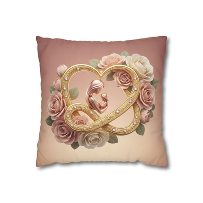 Mother &amp; Baby Heart Decorative Pillowcase — Floral Rose Infinity Design
