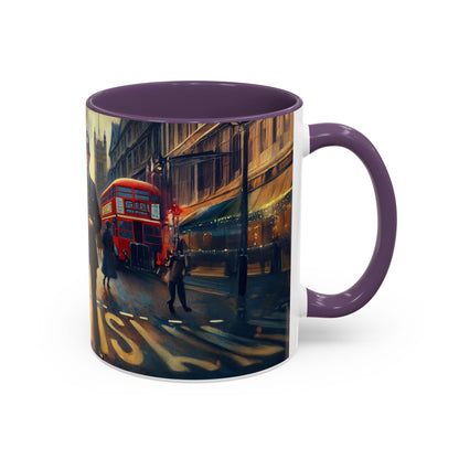 Vintage-Inspired Cityscape Accent Coffee Mug - 11oz &amp; 15oz in a cozy lounge setting.