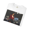 Vintage Glamour T-Shirt with unique color palette draped on a chair, perfect for a gift for him.