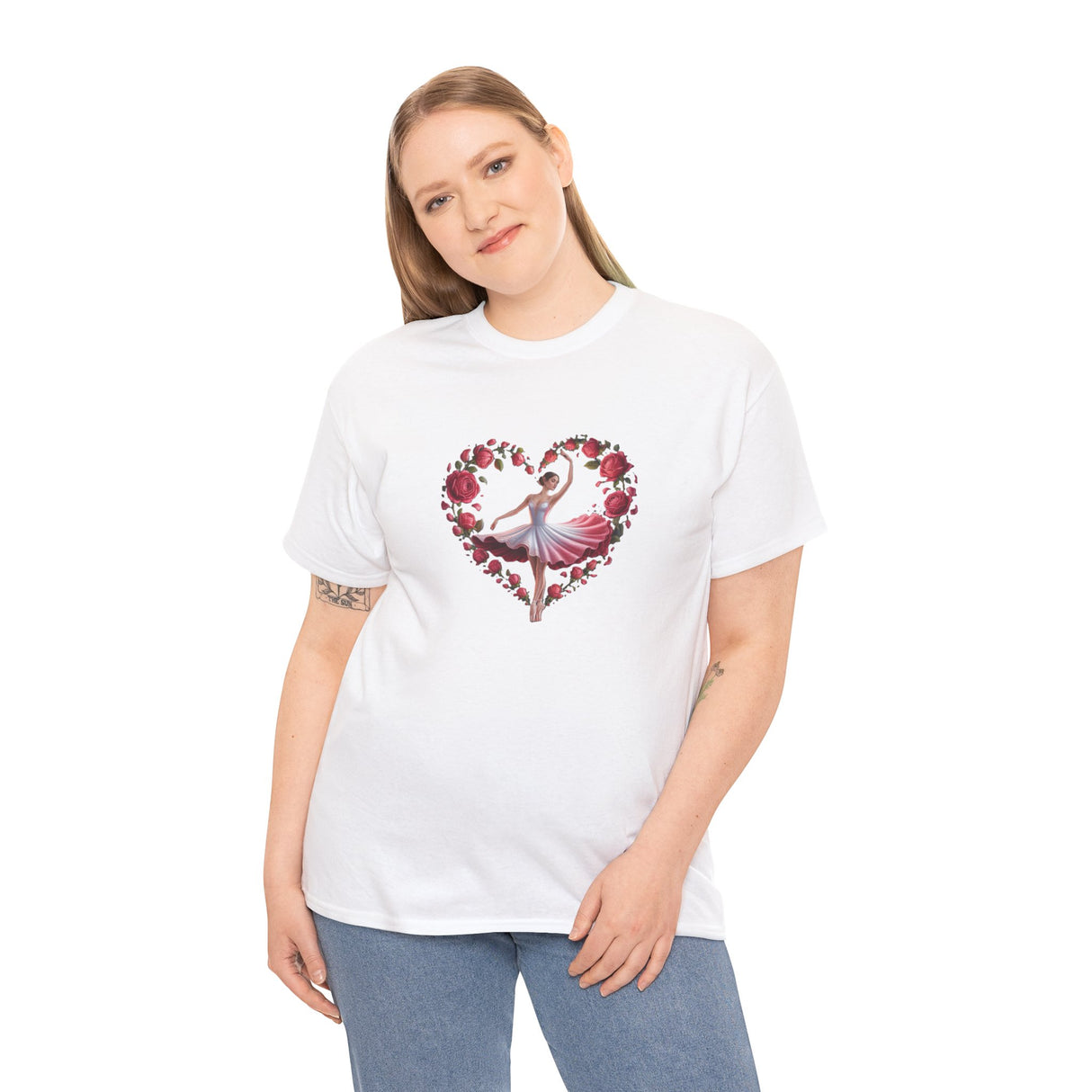 Soft cotton Ballerina T-Shirt showcasing delicate lines and movement, ideal for Valentine's Day.