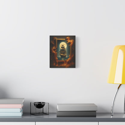 A decorated space featuring the Sailing Ship Moonlight Canvas - Nautical Wall Art Matte Stretched above a cozy reading nook, enhancing the ambiance.