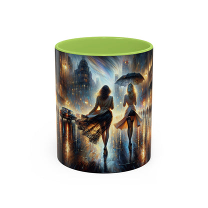Elegant Nighttime Cityscape Coffee Mug alongside a book, perfect for coffee lovers seeking relaxation.