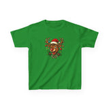 Kids Christmas Reindeer Tee — Cute Santa Hat Rudolph Holiday Shirt laid flat to show off its vibrant graphics.