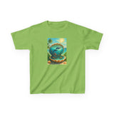 Kids Tee — Ocean Pearl Dolphin Shell Beach Graphic close-up, focusing on the ocean world depicted in the design.