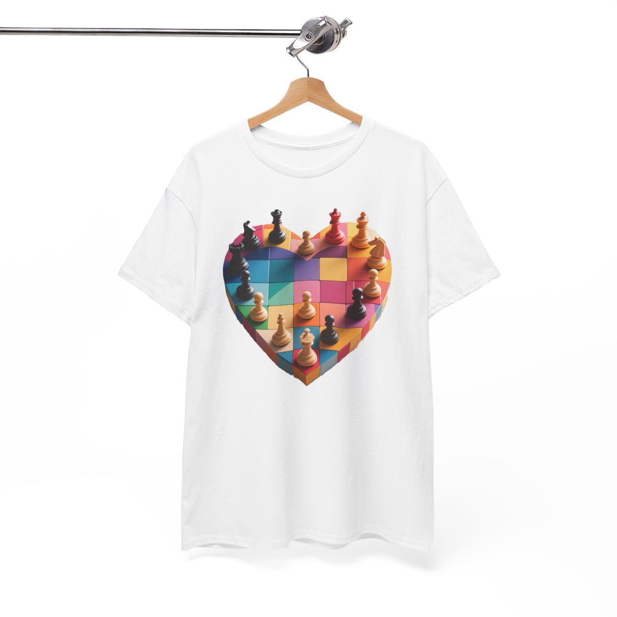 Model posing in the Chess Heart T‑Shirt emphasizing its relaxed crewneck.