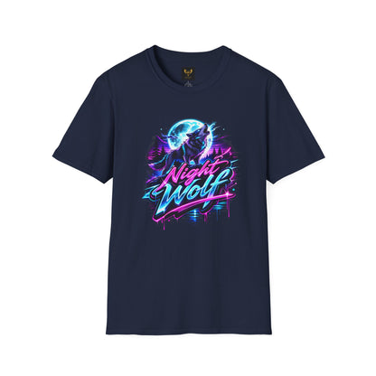 Night Wolf T-Shirt Retro Neon Wolf Graphic Tee Dark blue