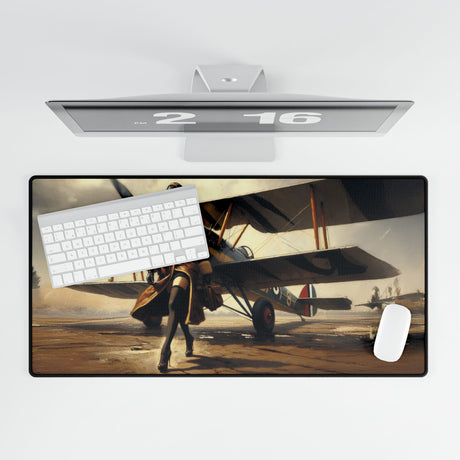Vibrant Vintage Aviation Desk Mat - Ideal for Aviation Lovers, featuring a smooth surface for effortless mouse gliding and a durable rubber base.