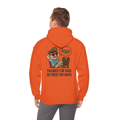 Group of friends wearing the Retired for Naps Hoodie, perfect for veteran meetups or casual gatherings.