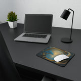 Lifestyle shot of Seasons & Storms Gaming Mouse Pad in use, illustrating its smooth surface and vibrant artwork for a cozy workspace.