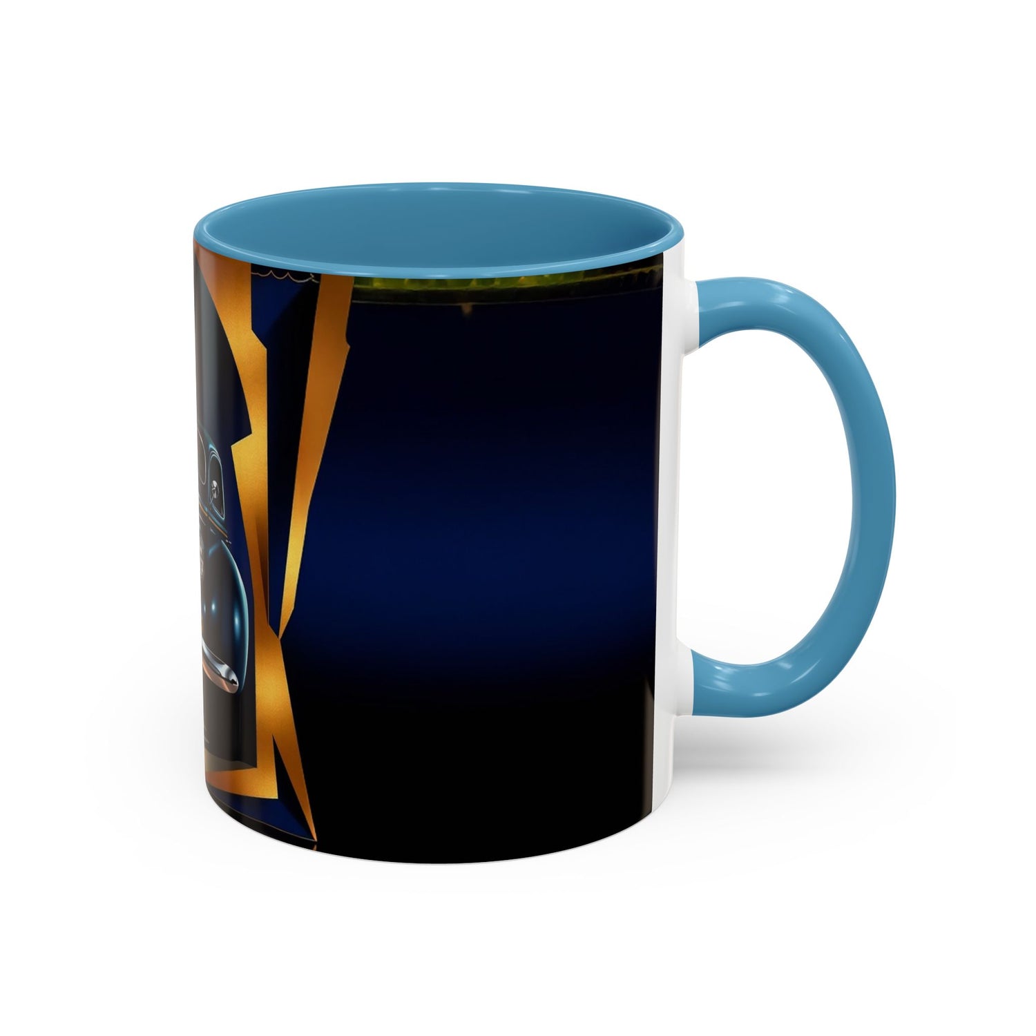 Vintage Pin-Up Coffee Mug - Classic Car Design in use during a cozy coffee moment.