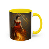 Fiery Goddess Accent Coffee Mug showcasing its detailed design and high-quality print.
