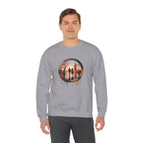 Casual style shot of Sweatshirt Men - Sunset Couple Silhouette in Dripping Circle on a city street.