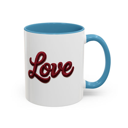 Love Accent Coffee Mug — Red Script Love Design (11oz)