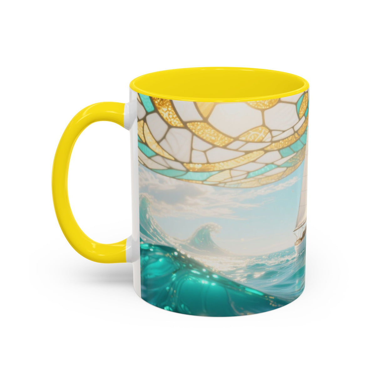 Sailboat Ocean Waves Accent Coffee Mug — Nautical Sea Morning Tea Cup US