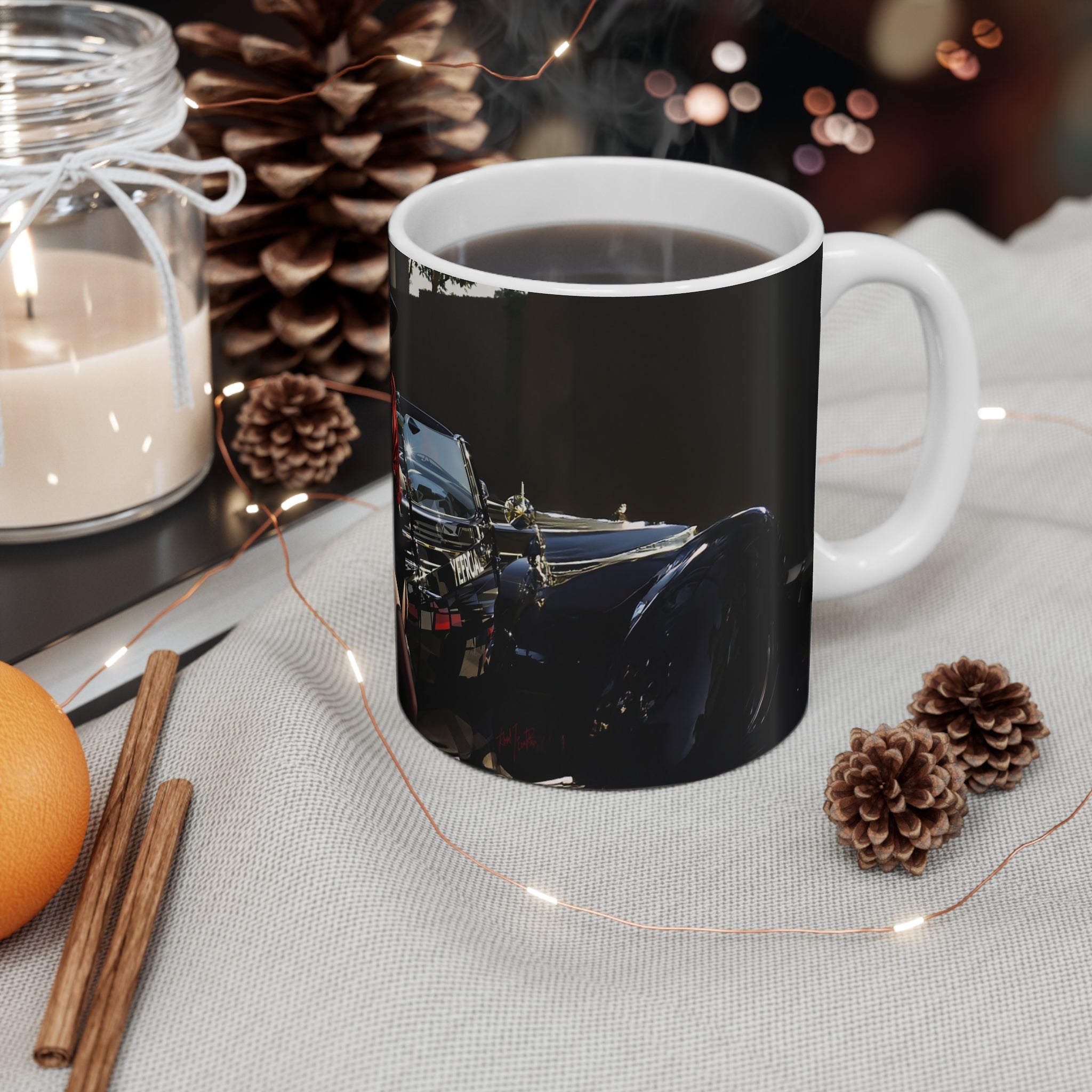 Attractive Woman In Red, Retro Car, Enthusiast Gift, Coffee Cup, Retro, Unique Pilot Mug, Glamour, Retro, Woman, Car, Dress, Red