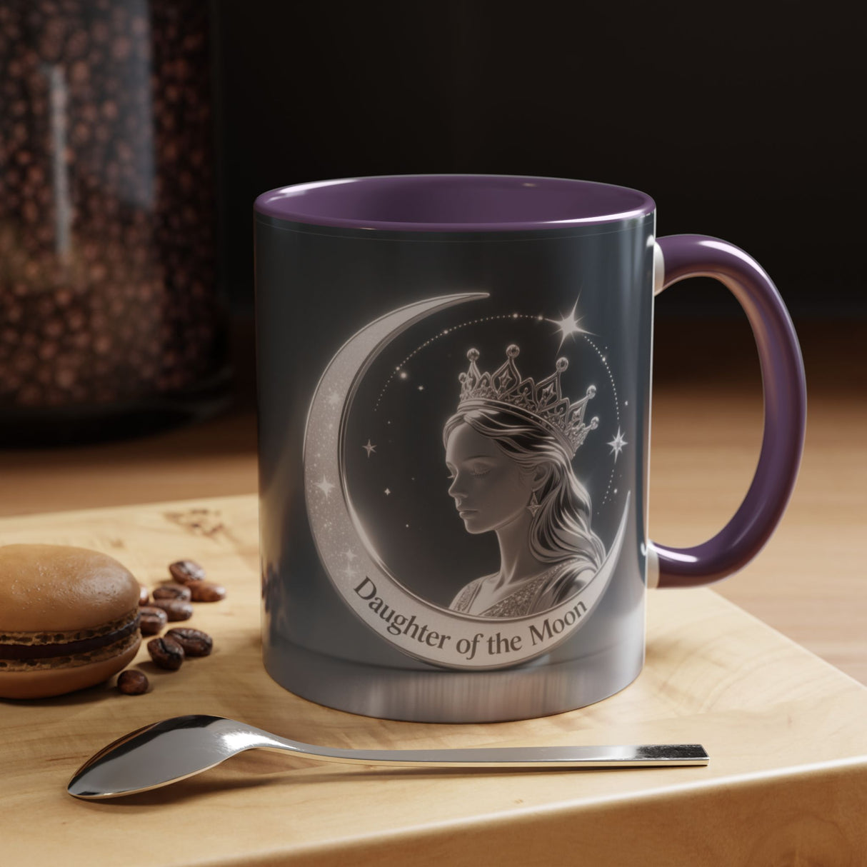 Daughter of the Moon Accent Coffee Mug — Celestial Crowned Woman 11/15oz US