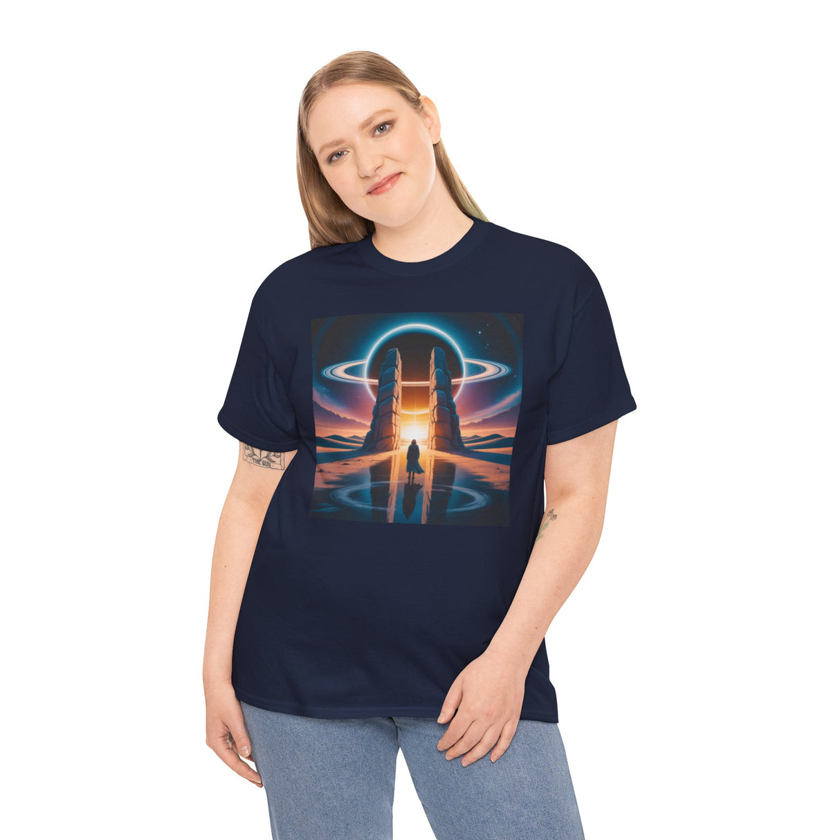 Sci-Fi Gateway T-Shirt shown on a mannequin, highlighting unique cosmic portal image.