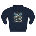 Flying Is Freedom Hoodie featuring a vintage eagle and airplane graphic on the back in a stylish design.